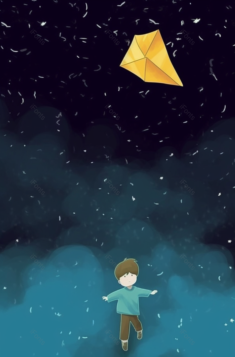 夜晚下星空点点的天空和一个小男孩,插画/手绘图,插画/手绘图库,插画/手绘图下载,插画/手绘